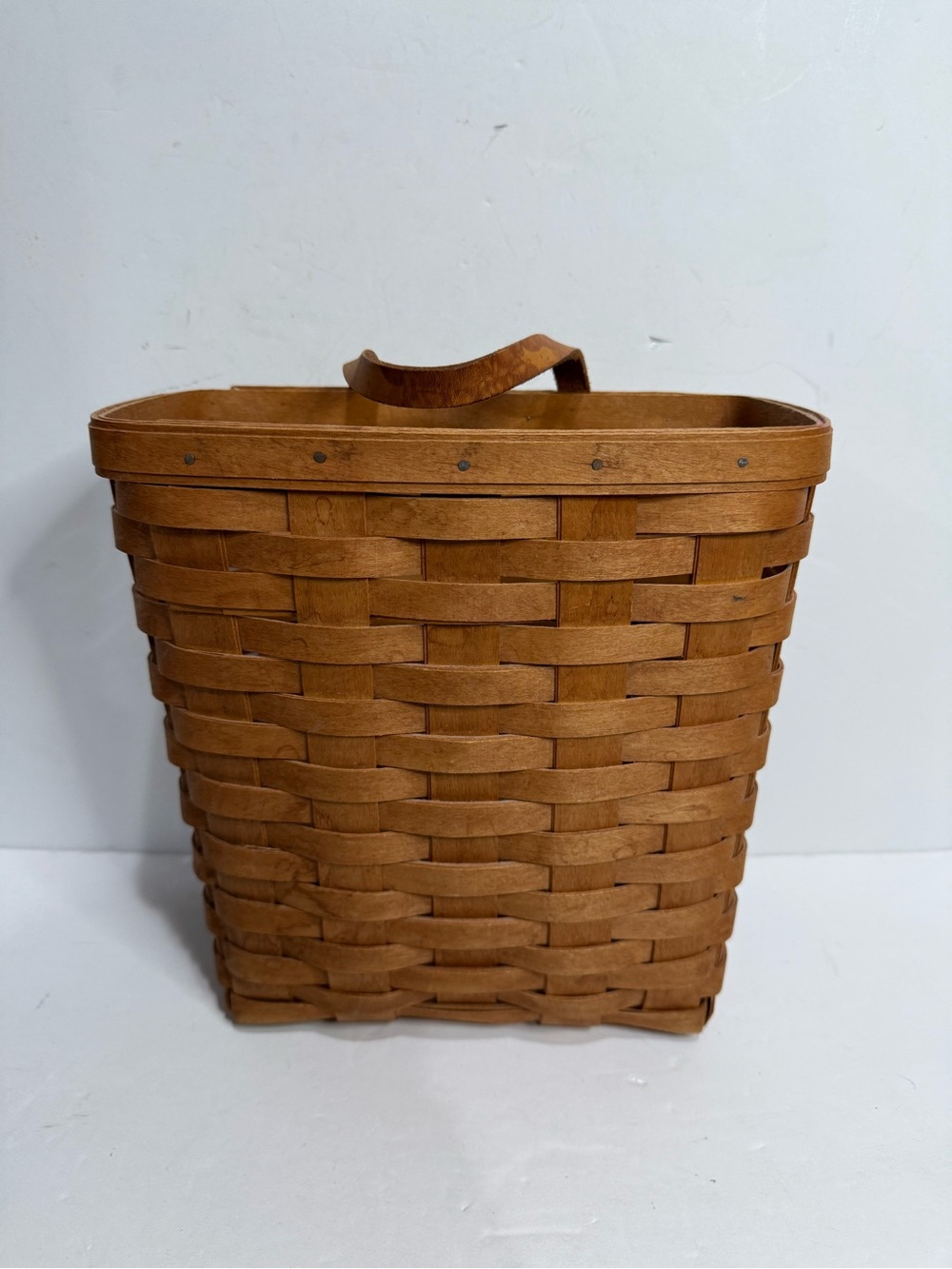 Vintage Longaberger Handwoven Wood Slat Basket with Handle